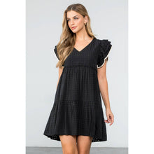 Load image into Gallery viewer, Flutter Sleeve Stripe Pattern Dress black