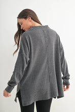 Load image into Gallery viewer, Cotton Blend Waffle Knit Oversized Collared Long Sleeve: Black