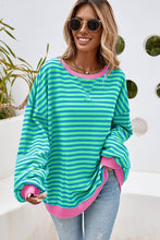 Load image into Gallery viewer, Stripe Contrast Trim Oversized Pullover Sweatshirt: Red Stripe