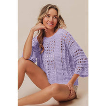 Load image into Gallery viewer, CROCHET KNIT HALF SLEEVES ROUND NECK TOP: OATMEAL