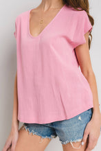 Load image into Gallery viewer, Solid Linen V-neck Short Sleeve Top