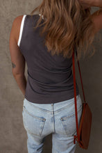 Load image into Gallery viewer, Ribbed Knit Colorblock Edge U Neck Slim Fit Tank Top: Carbon Grey