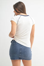 Load image into Gallery viewer, Micro-Ribbed Retro Raglan Baby Tee: WHITE/DEEP OCEAN