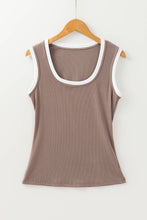 Load image into Gallery viewer, Ribbed Knit Colorblock Edge U Neck Slim Fit Tank Top: Carbon Grey