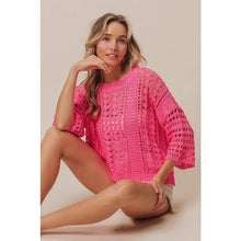 Load image into Gallery viewer, CROCHET KNIT HALF SLEEVES ROUND NECK TOP: OATMEAL