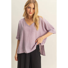 Load image into Gallery viewer, V-Neck Oversized Semi-Sheer Cotton Top: BROWN