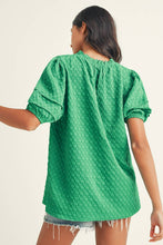 Load image into Gallery viewer, Textured Puff Short Sleeve Notched V Neck Top: Bright Green