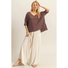 Load image into Gallery viewer, V-Neck Oversized Semi-Sheer Cotton Top: BROWN