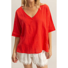 Load image into Gallery viewer, V-Neck Oversized Semi-Sheer Cotton Top: BROWN