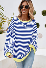 Load image into Gallery viewer, Stripe Contrast Trim Oversized Pullover Sweatshirt: Red Stripe