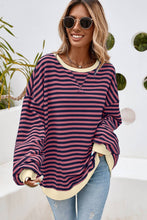 Load image into Gallery viewer, Stripe Contrast Trim Oversized Pullover Sweatshirt: Red Stripe