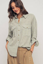 Load image into Gallery viewer, Pinstripe Utility Button-Up in Premium Cotton Blend: KHAKI