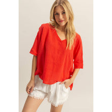 Load image into Gallery viewer, V-Neck Oversized Semi-Sheer Cotton Top: BROWN