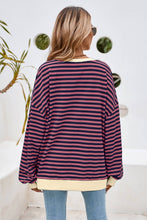 Load image into Gallery viewer, Stripe Contrast Trim Oversized Pullover Sweatshirt: Red Stripe