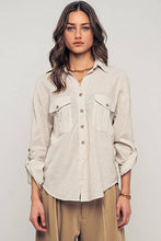 Load image into Gallery viewer, Pinstripe Utility Button-Up in Premium Cotton Blend: KHAKI