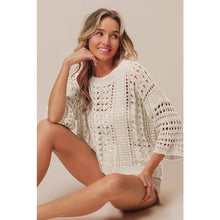 Load image into Gallery viewer, CROCHET KNIT HALF SLEEVES ROUND NECK TOP: OATMEAL