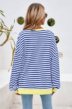 Load image into Gallery viewer, Stripe Contrast Trim Oversized Pullover Sweatshirt: Red Stripe