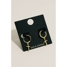 Load image into Gallery viewer, Gold Dipped Cross Charm Hoop Earrings: GOLD