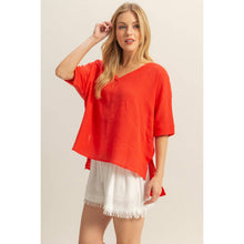 Load image into Gallery viewer, V-Neck Oversized Semi-Sheer Cotton Top: BROWN