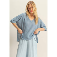 Load image into Gallery viewer, V-Neck Oversized Semi-Sheer Cotton Top: BROWN