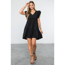 Load image into Gallery viewer, Flutter Sleeve Stripe Pattern Dress black