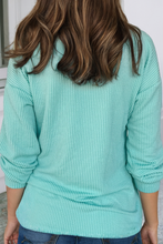 Load image into Gallery viewer, LDC Solid Color Corded Knit Round Neck Top: Aruba Blue