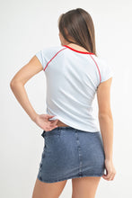 Load image into Gallery viewer, Micro-Ribbed Retro Raglan Baby Tee: WHITE/DEEP OCEAN
