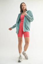 Load image into Gallery viewer, Waffle Knit Mineral-Washed Cardigan: GREY TEAL
