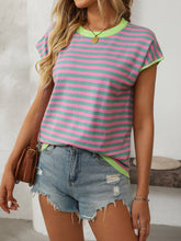 Load image into Gallery viewer, Two Tone Striped/Solid Short Sleeve Knit Top
