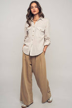 Load image into Gallery viewer, Pinstripe Utility Button-Up in Premium Cotton Blend: KHAKI
