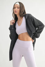 Load image into Gallery viewer, Waffle Knit Mineral-Washed Cardigan: GREY TEAL
