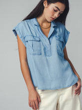 Load image into Gallery viewer, Western-Inspired Tencel Top: LT BLUE
