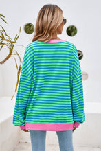 Load image into Gallery viewer, Stripe Contrast Trim Oversized Pullover Sweatshirt: Red Stripe
