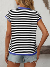 Load image into Gallery viewer, Two Tone Striped/Solid Short Sleeve Knit Top
