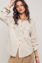 Load image into Gallery viewer, Pinstripe Utility Button-Up in Premium Cotton Blend: KHAKI

