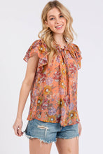 Load image into Gallery viewer, Boho Flower Print Ruffle Sleeve Blouse
