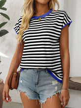 Load image into Gallery viewer, Two Tone Striped/Solid Short Sleeve Knit Top
