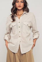 Load image into Gallery viewer, Pinstripe Utility Button-Up in Premium Cotton Blend: KHAKI
