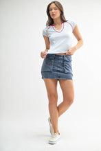 Load image into Gallery viewer, Micro-Ribbed Retro Raglan Baby Tee: WHITE/DEEP OCEAN
