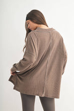 Load image into Gallery viewer, Cotton Blend Waffle Knit Oversized Collared Long Sleeve: Black
