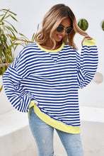 Load image into Gallery viewer, Stripe Contrast Trim Oversized Pullover Sweatshirt: Red Stripe
