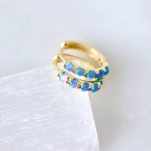 Load image into Gallery viewer, Blue Opal Huggie Hoop Earrings Hypoallergenic, Sterling Silv
