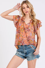 Load image into Gallery viewer, Boho Flower Print Ruffle Sleeve Blouse
