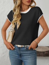 Load image into Gallery viewer, Two Tone Striped/Solid Short Sleeve Knit Top
