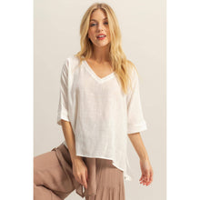 Load image into Gallery viewer, V-Neck Oversized Semi-Sheer Cotton Top: BROWN

