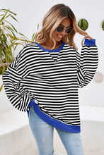 Load image into Gallery viewer, Stripe Contrast Trim Oversized Pullover Sweatshirt: Red Stripe
