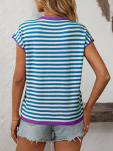Load image into Gallery viewer, Two Tone Striped/Solid Short Sleeve Knit Top
