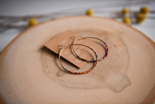 Load image into Gallery viewer, Gypsy Trail Seed Bead Gold Hoop Earrings: Tangerine &amp; Teal
