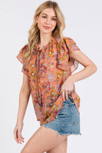 Load image into Gallery viewer, Boho Flower Print Ruffle Sleeve Blouse
