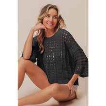Load image into Gallery viewer, CROCHET KNIT HALF SLEEVES ROUND NECK TOP: OATMEAL
